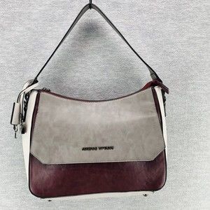 Adrienne Vittadini Women's the Color Block Collection Gray/Wine Shoulder Purse